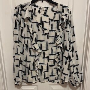 Cato Black and White Geometric Blouse